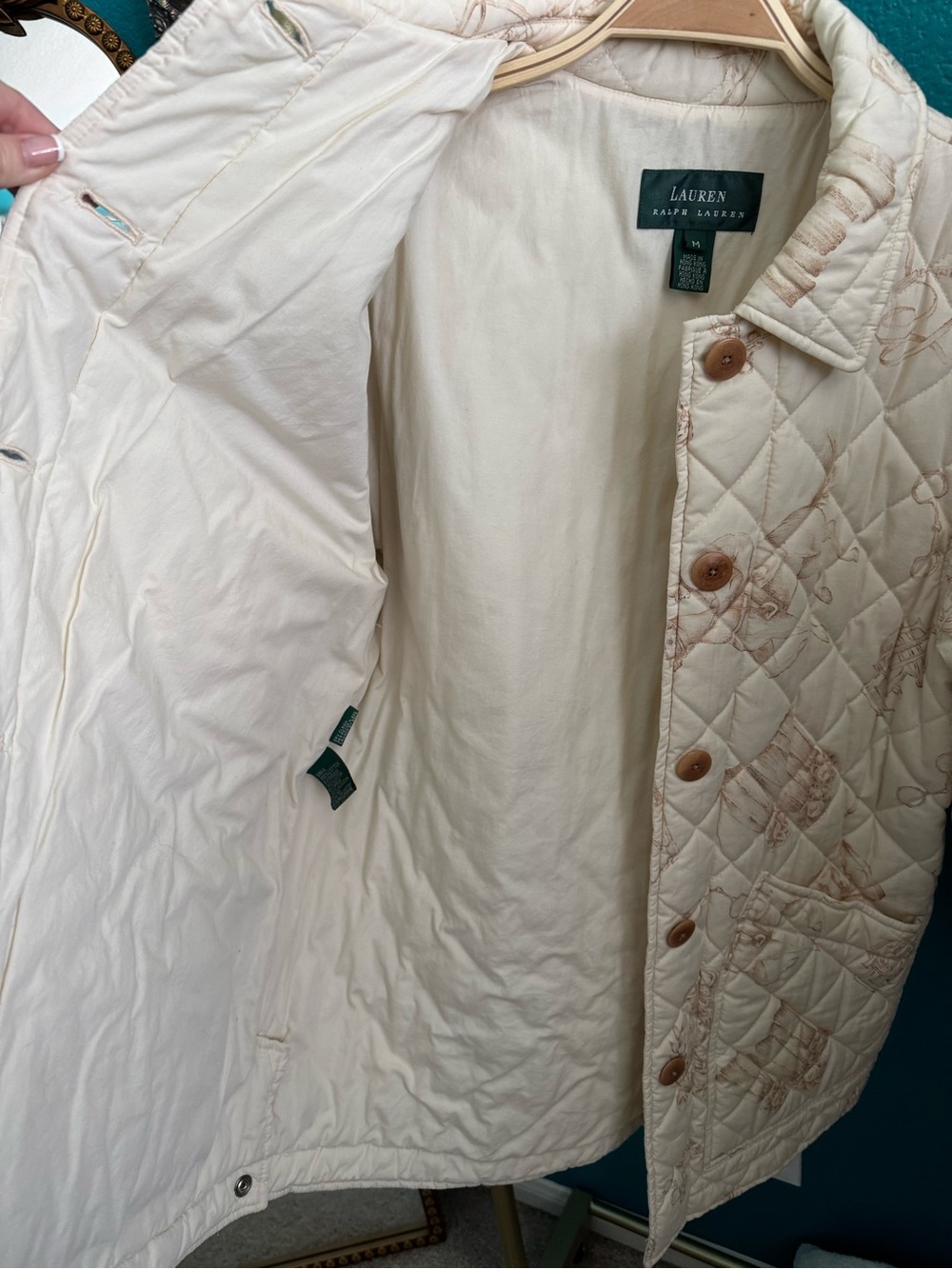 Vintage Ralph Lauren Cream Quilted Button-Front Barn Jacket - Picture 7 of 8